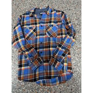 Lands End Mens Traditional Fit Flannel Shirt Blue Plaid Long Sleeve Size S